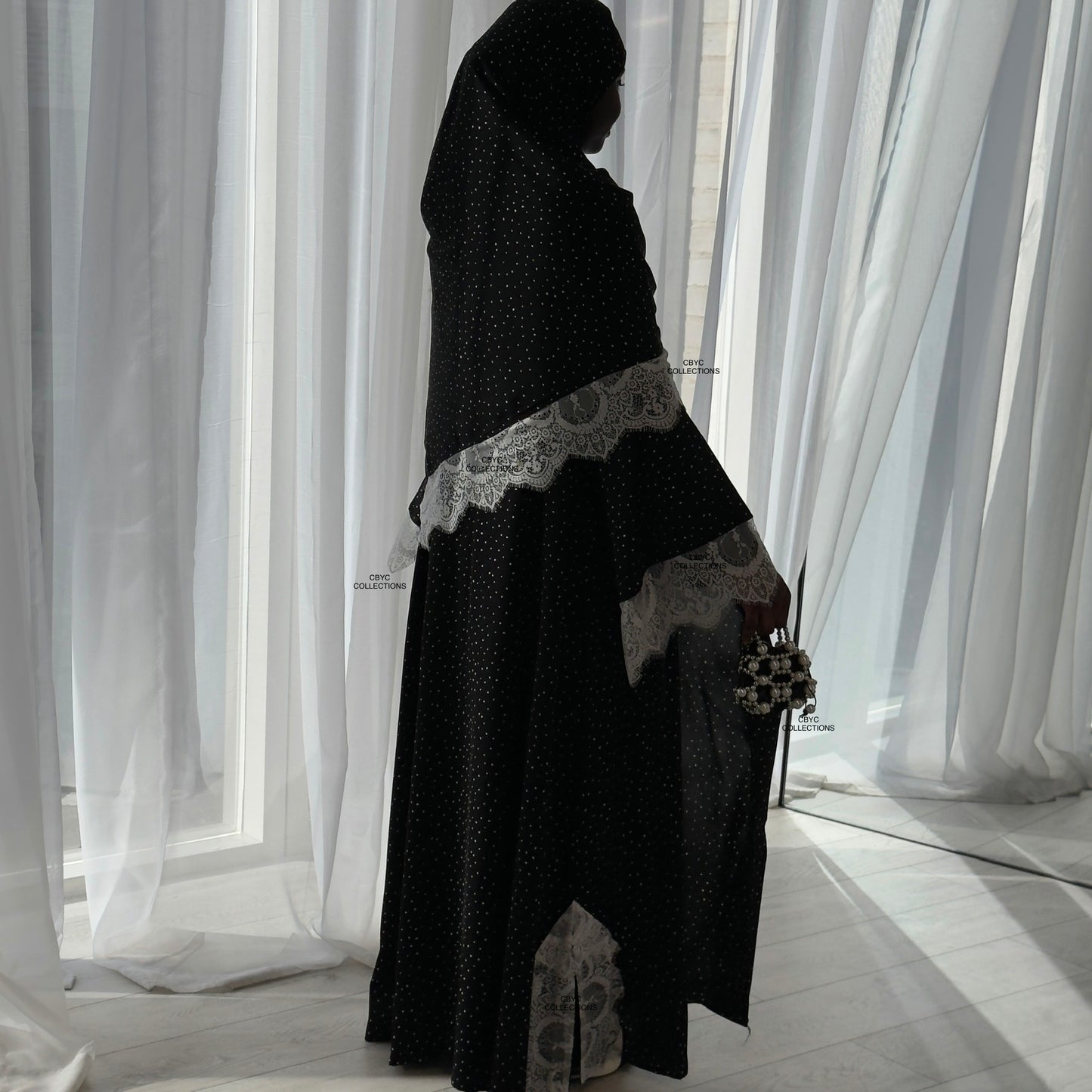 THE ALORA POLKA DOT LACE ABAYA