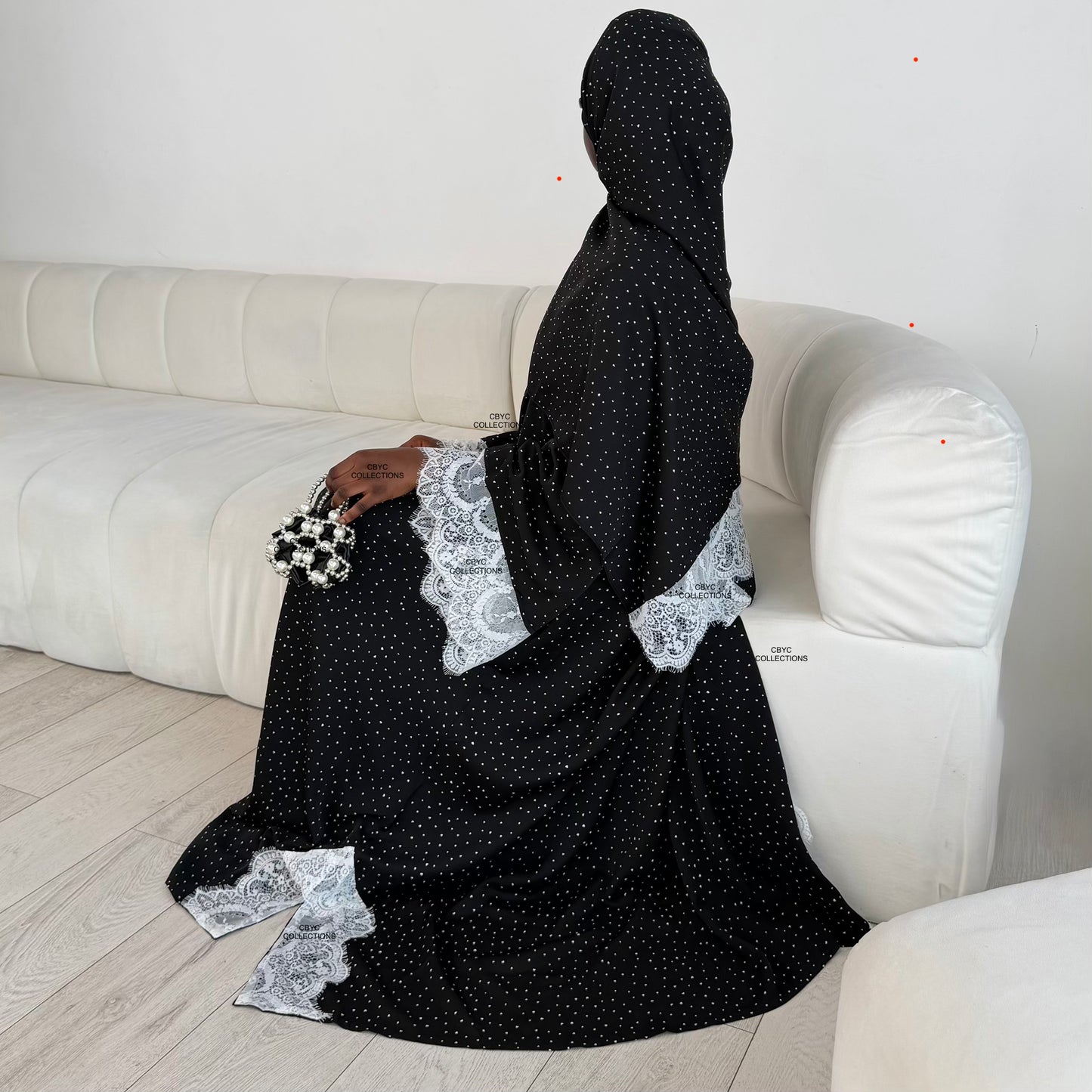 THE ALORA POLKA DOT LACE ABAYA