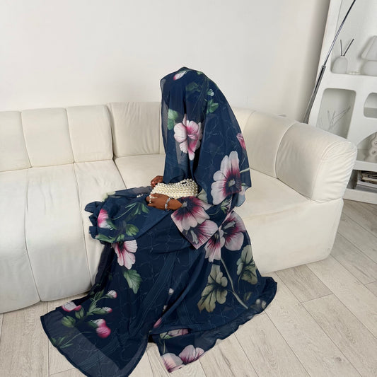 THE DAHLIA NOIR CHIFFON ABAYA SET