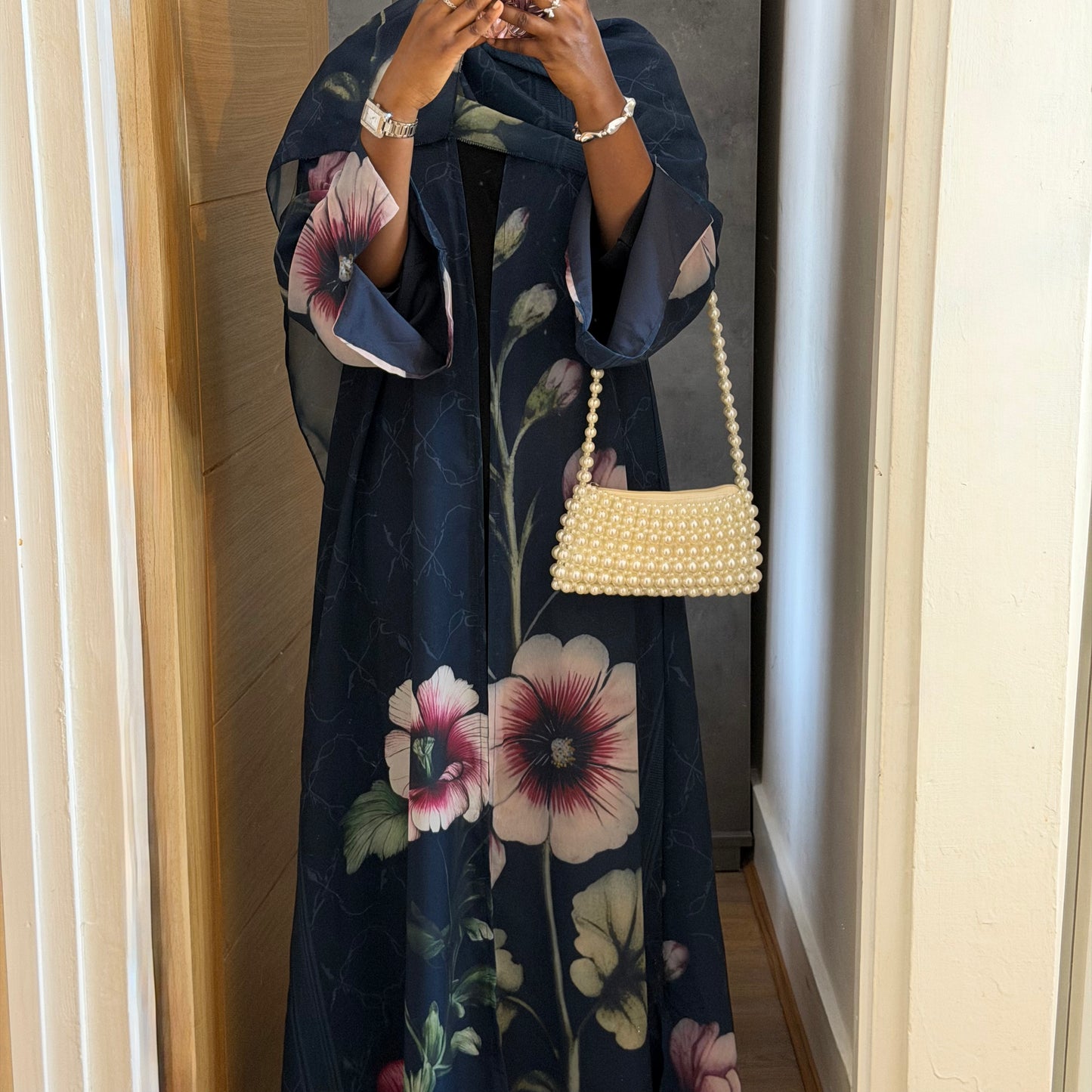 THE DAHLIA NOIR CHIFFON ABAYA SET