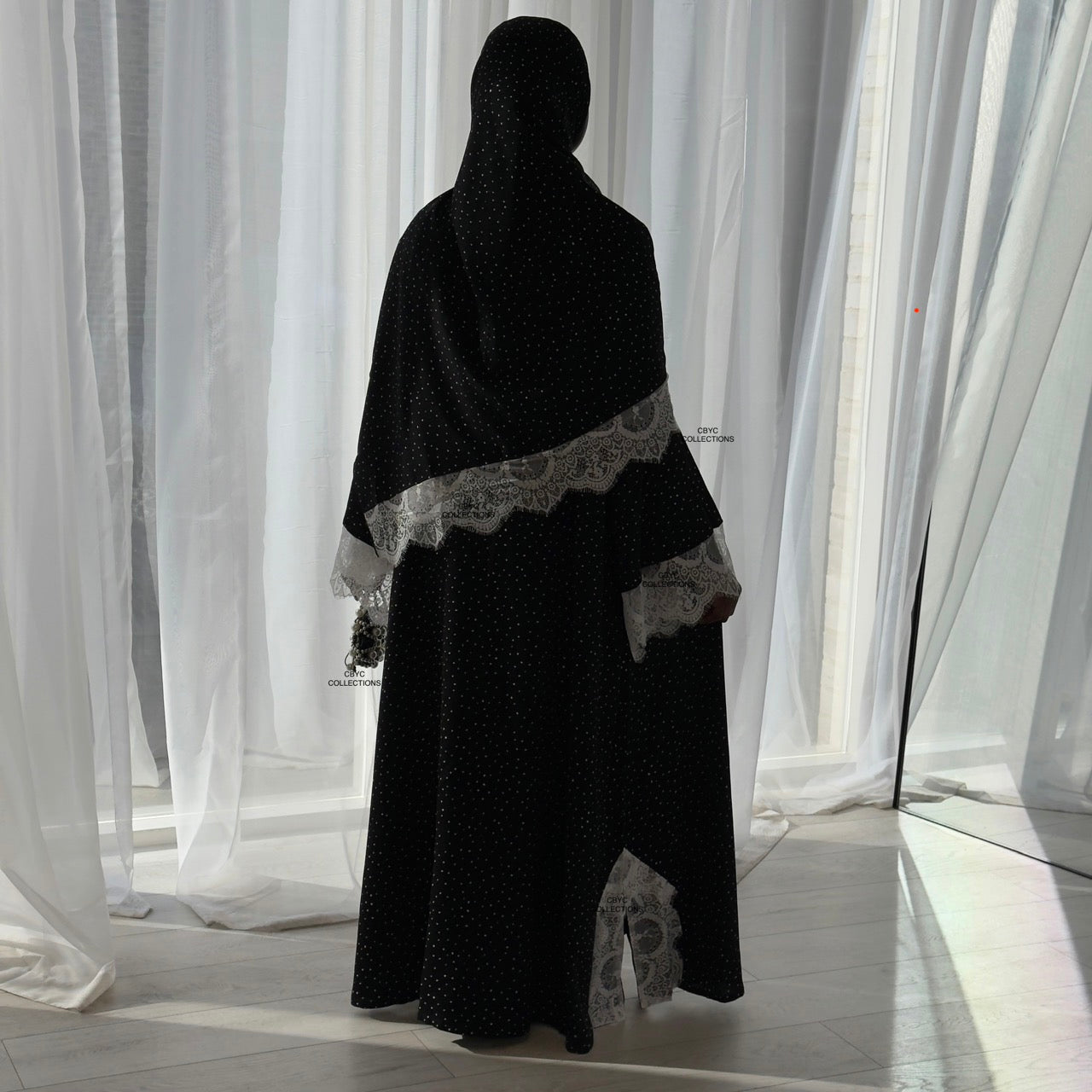 THE ALORA POLKA DOT LACE ABAYA